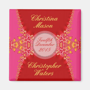 Pink Red Satin+Lace Wedding Favours Magnet