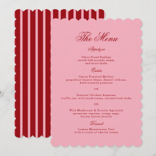 Pink Red Scalloped Retro Wedding Menu Card