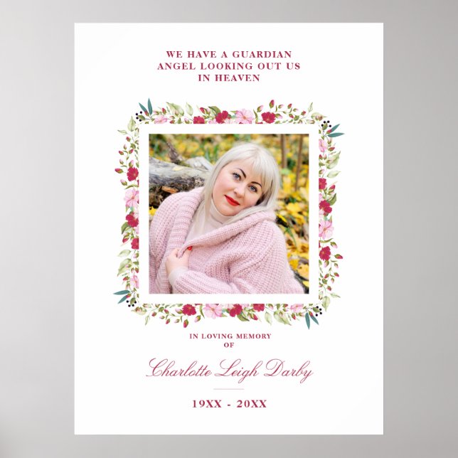 Pink & Red Shades Botanical Floral Garland Photo Poster (Front)