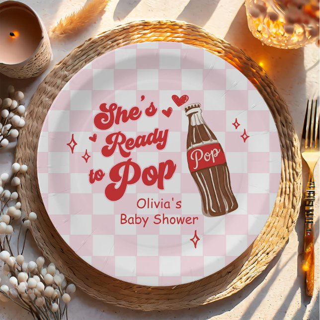  Pink Red She's Ready to Pop Baby Shower Paper Plate (Creator Uploaded)