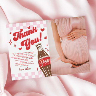 Pink Red She's Ready to Pop Baby Shower Photo Thank You Card