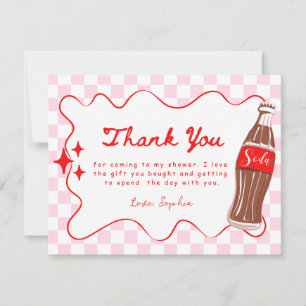 Pink Red She's Ready to Pop Baby Shower Thank You Card