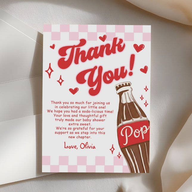 Pink Red She's Ready to Pop Baby Shower Thank You Card (Creator Uploaded)