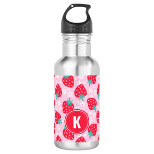 Pink Red Strawberries Floral Pattern Monogram 532 Ml Water Bottle