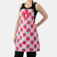 Pink Red Strawberries Floral Pattern Monogram
