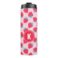 Pink Red Strawberries Floral  Pattern Monogram