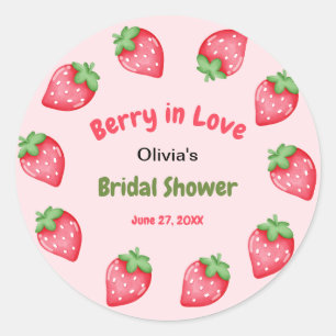 Pink & Red Strawberry Berry in Love Bridal Shower  Classic Round Sticker