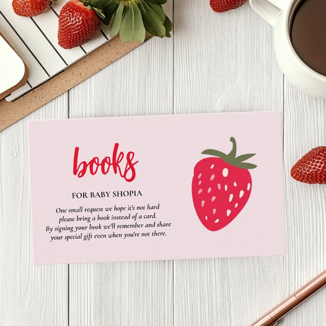 Pink & Red Strawberry Book for Baby Shower Enclosure Card (Creator Uploaded)