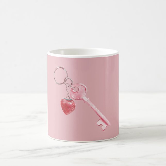 Pink Red Strawberry Key Coffee Mug (Center)