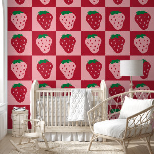 Pink Red Strawberry  Pattern Kids Nursery Room Wallpaper