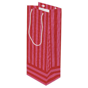 Pink red stripe merry and bright Christmas holiday Wine Gift Bag