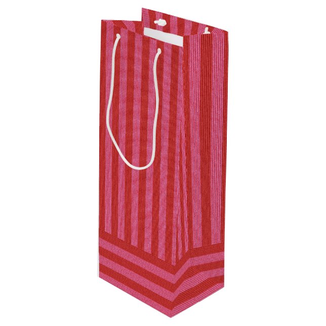 Pink red stripe merry and bright Christmas holiday Wine Gift Bag (Front Angled)