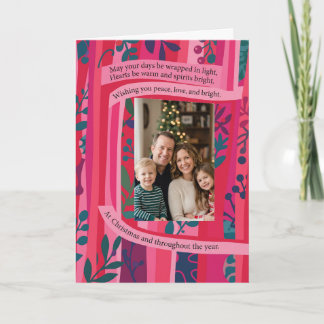Pink Red Stripe Photo Modern Graphic Christmas Card