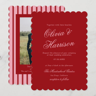 Pink Red Striped Retro Wedding Invitation