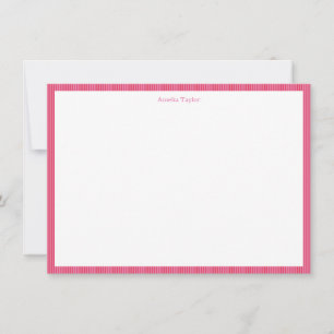 Pink Red Stripes Festive Personalised Name Holiday Thank You Card