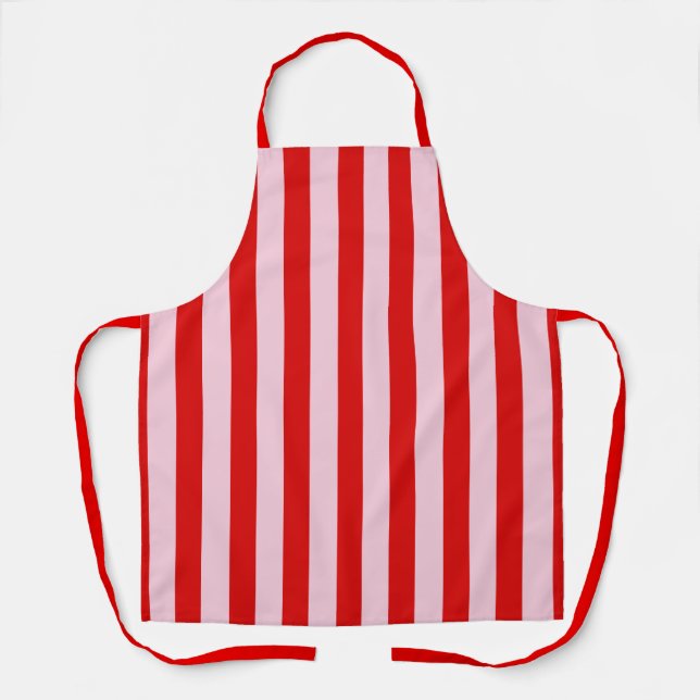 Pink Red Stripes Retro Apron (Front)