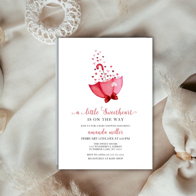 Pink Red Sweetheart Umbrella Valentine Baby Shower Invitation (Pink Red Sweetheart Umbrella Valentine Baby Shower Invitation)