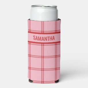 Pink + Red Trendy Plaid  Seltzer Can Cooler