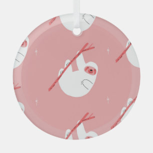 Pink Red Tropical Sloth Vintage Glass Tree Decoration