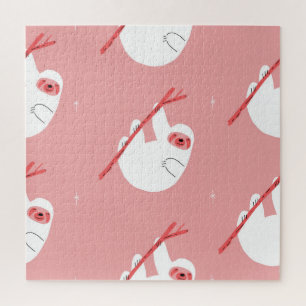 Pink Red Tropical Sloth Vintage Jigsaw Puzzle