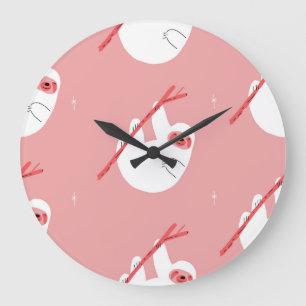 Pink Red Tropical Sloth Vintage Large Clock
