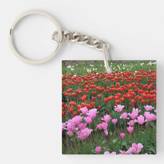 Pink & Red Tulip Field, Oregon Key Ring (Front)