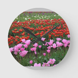 Pink & Red Tulip Field, Oregon Round Clock