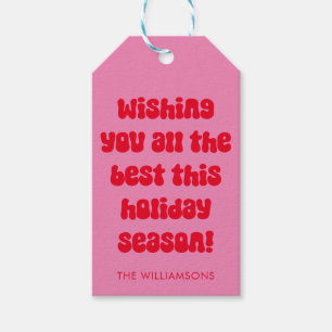 Pink Red Typography Retro Christmas Personalised Gift Tags