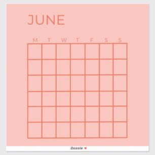Pink Red Undated June Calendar for Organisation