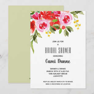 Pink Red Watercolor Floral Bridal Shower Invites
