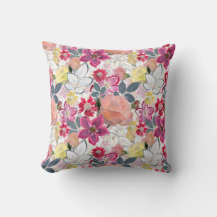 Pink, red watercolor flowers. cushion