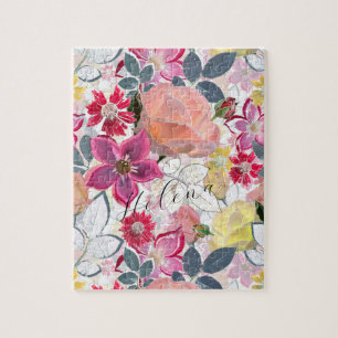 Pink, red watercolor flowers. jigsaw puzzle