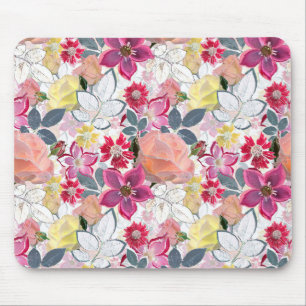 Pink, red watercolor flowers. mouse pad
