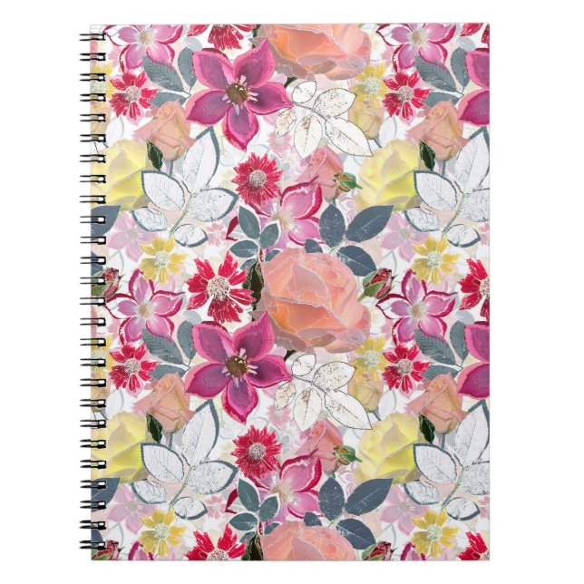 Pink, red watercolor flowers. notebook (Front)
