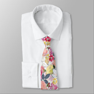 Pink, red watercolor flowers. tie