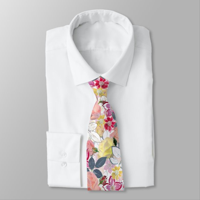 Pink, red watercolor flowers.  tie (Tied)