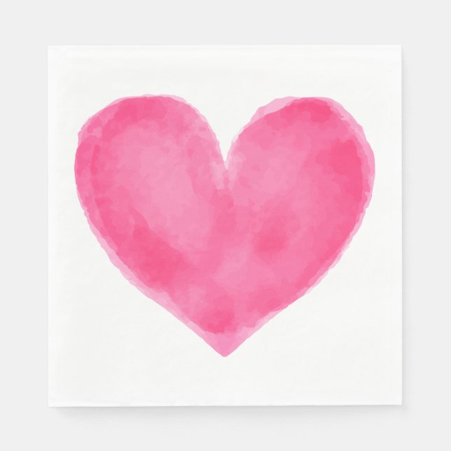 Pink Red Watercolor Heart  - Wedding Party Love Napkin (Front)