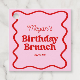 Pink Red Wavy Border Birthday Brunch Party Favour Tags