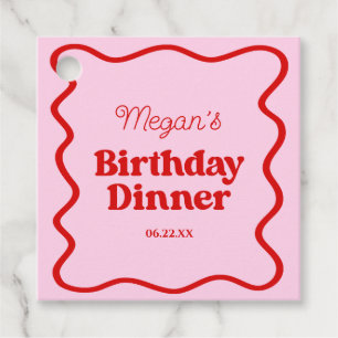 Pink Red Wavy Border Birthday Dinner Party Favour Tags
