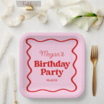 Pink Red Wavy Border Birthday Party Paper Plate<br><div class="desc">This is a Pink Red Retro Wavy Border Birthday Party Paper Plates!</div>