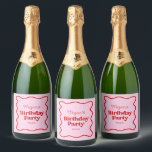 Pink Red Wavy Border Birthday Party Sparkling Wine Label<br><div class="desc">This is a Pink Red Retro Wavy Border Birthday Party Sparkling Wine Champagne Bottle Labels!</div>