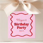 Pink Red Wavy Border Birthday Party Square Sticker<br><div class="desc">This is a Pink Red Retro Wavy Border Birthday Party Favour Stickers!</div>