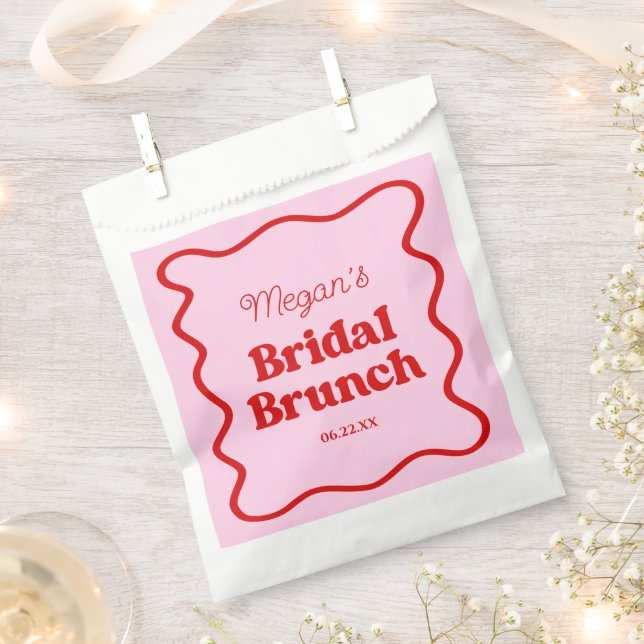 Pink Red Wavy Border Bridal Shower Brunch Favour Bag (Clipped)