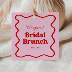 Pink Red Wavy Border Bridal Shower Brunch Favour Tags