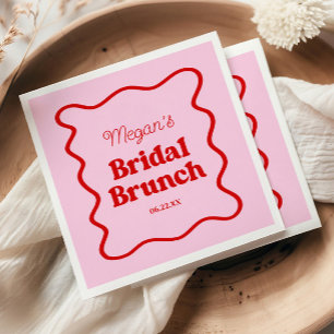 Pink Red Wavy Border Bridal Shower Brunch Napkin