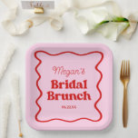 Pink Red Wavy Border Bridal Shower Brunch Paper Plate<br><div class="desc">This is a Pink Red Retro Wavy Border Bridal Shower Brunch Paper Plates!</div>