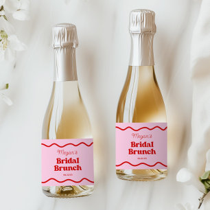 Pink Red Wavy Border Bridal Shower Brunch Sparkling Wine Label