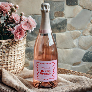 Pink Red Wavy Border Bridal Shower Brunch Sparkling Wine Label