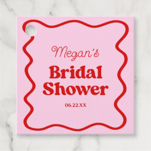 Pink Red Wavy Border Bridal Shower Favour Tags