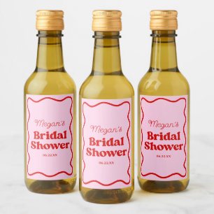 Pink Red Wavy Border Bridal Shower Mini Wine Label